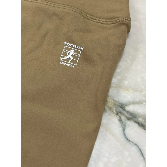 SPORTY & RICH Runner Biker Shorts in Espresso & White XSmall New Womens Spandex - Picture 8 of 16